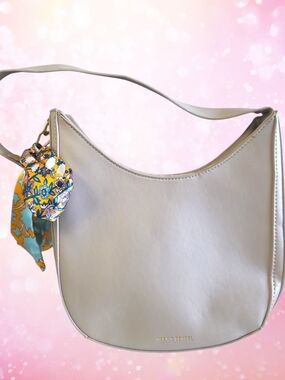 Alexis Bendel Beige Hobo Shoulder Bag Minimalist Neutral Leather Style w Twilly